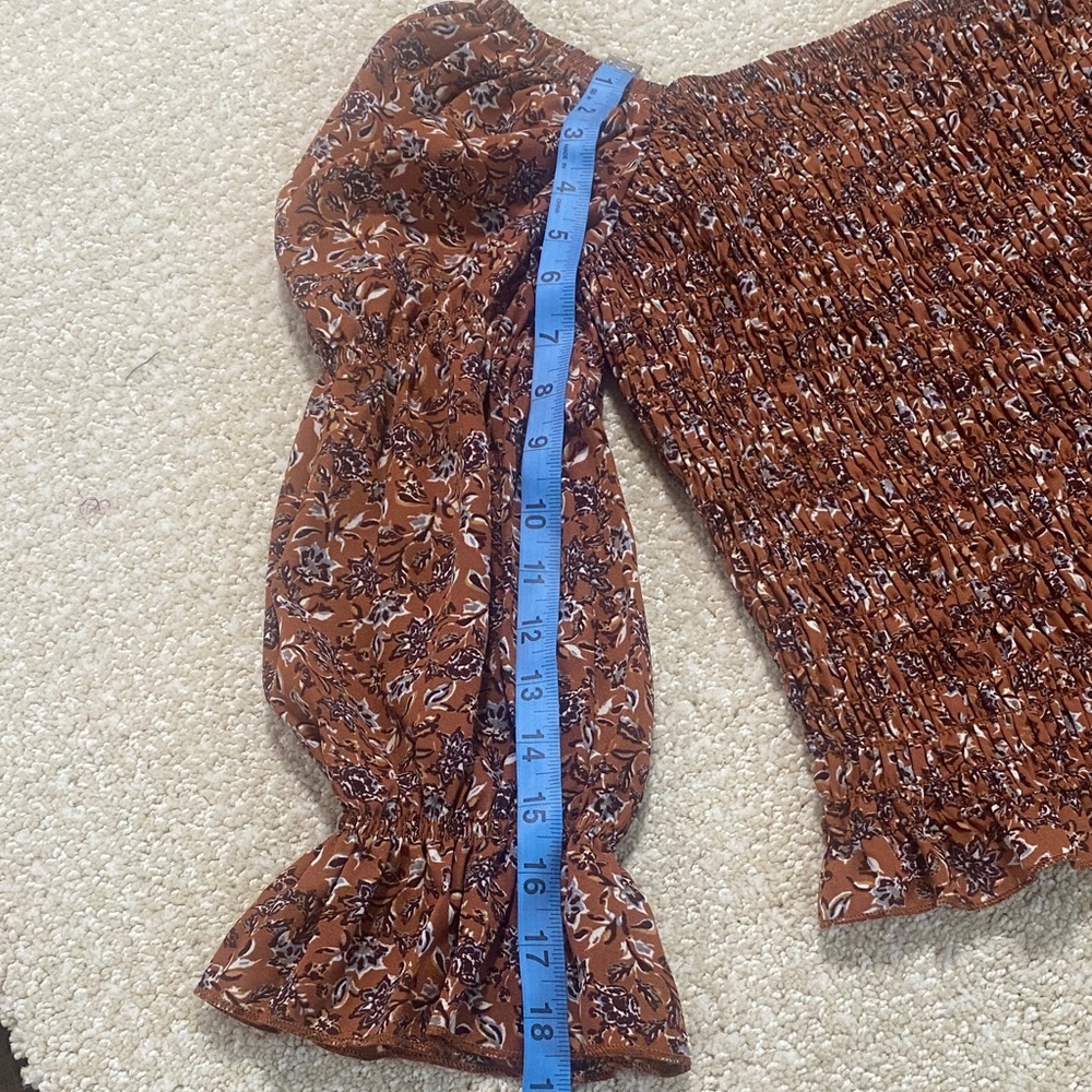 I.N. San Francisco Floral Smocked Top in Brown - Picture 15 of 15